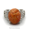 Oval Cabochon Mexican Fire Opal Ring with Diamond Accents in 14k White Gold - Thumbnail 1