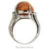 Oval Cabochon Mexican Fire Opal Ring with Diamond Accents in 14k White Gold - Thumbnail 2