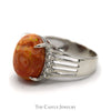 Oval Cabochon Mexican Fire Opal Ring with Diamond Accents in 14k White Gold - Thumbnail 3