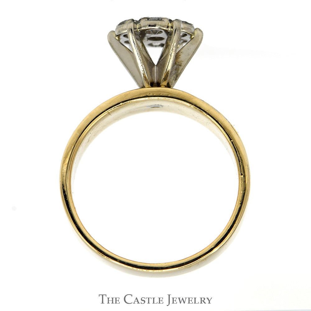 3/4cttw 7 Diamond Cluster Ring with Channel Set Diamond Accents in 14k Yellow Gold