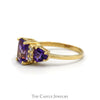 Emerald Cut Amethyst Ring with Trillion Cut Sides & Diamond Accents in 14k Yellow Gold - Thumbnail 3