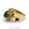 Pear Cut Emerald Ring in 14K Concave Mounting with Diamond Accents - Thumbnail 3