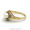 Dainty Pearl Ring with Crossover Diamond Accent in 10K Gold - Thumbnail 3
