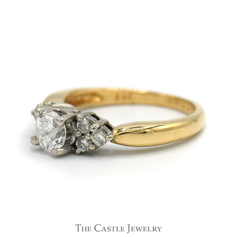 1.02cttw Round Diamond Engagement Ring with Triple Diamond Accented Sides in 14k Yellow Gold