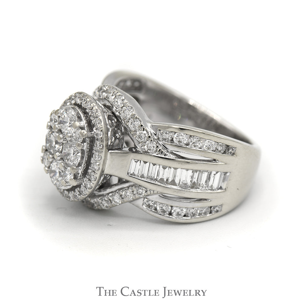 2cttw Oval Cluster Ring with Multiple Rows of Diamond Accents