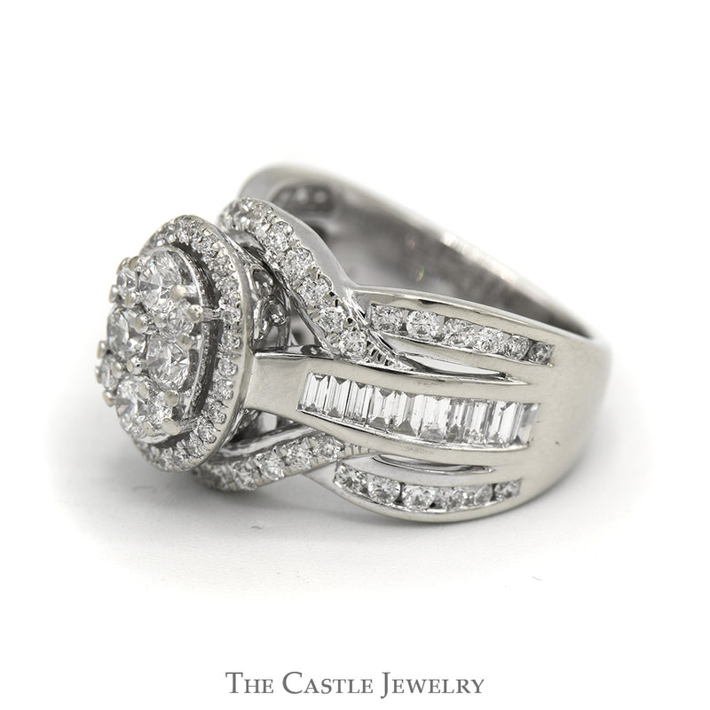 2cttw Oval Cluster Ring with Multiple Rows of Baguette & Round Diamond Accents