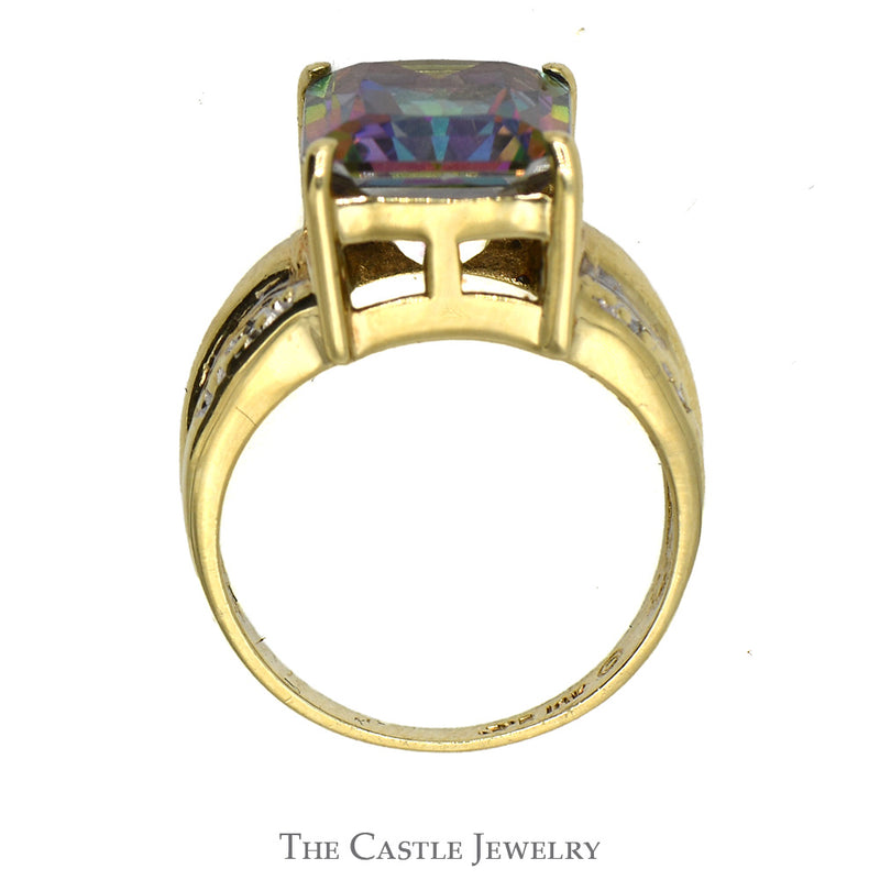 Emerald Cut Mystic Topaz Ring with Diamond Accented Sides in 10k Yellow Gold