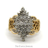 1/2cttw Marquise Shaped Diamond Cluster Ring with Lattice Designed Sides in 10k Yellow Gold - Thumbnail 1