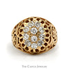 1cttw Oval Shaped 11 Diamond Kentucky Cluster Ring with Open Filigree Sides in 10k Yellow Gold - Thumbnail 1
