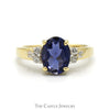 Oval Tanzanite Ring with Diamond Cluster Sides in 14k Yellow Gold - Thumbnail 1