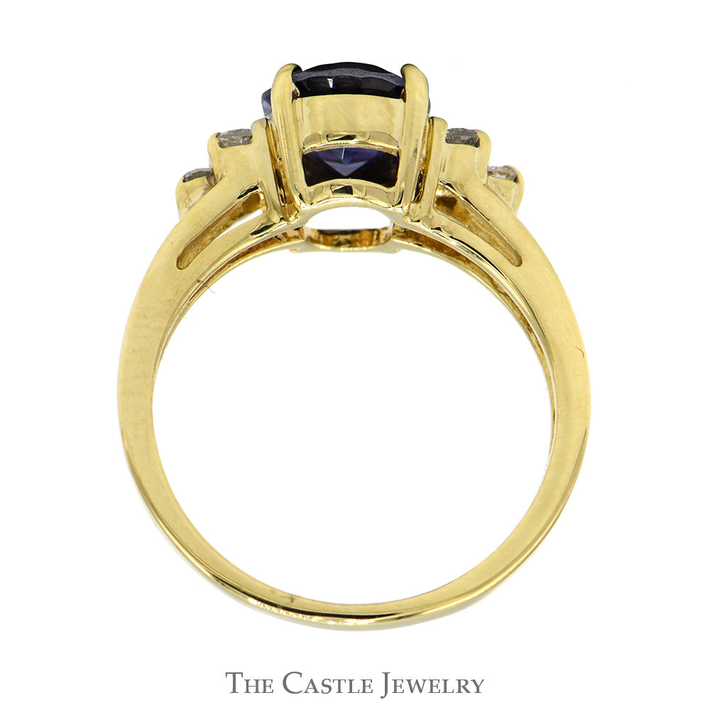 Oval Tanzanite Ring with Diamond Cluster Sides in 14k Yellow Gold