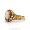 Oval Opal Ring with Ruby Halo in Open Leaf Designed 10k Yellow Gold Setting - Thumbnail 3