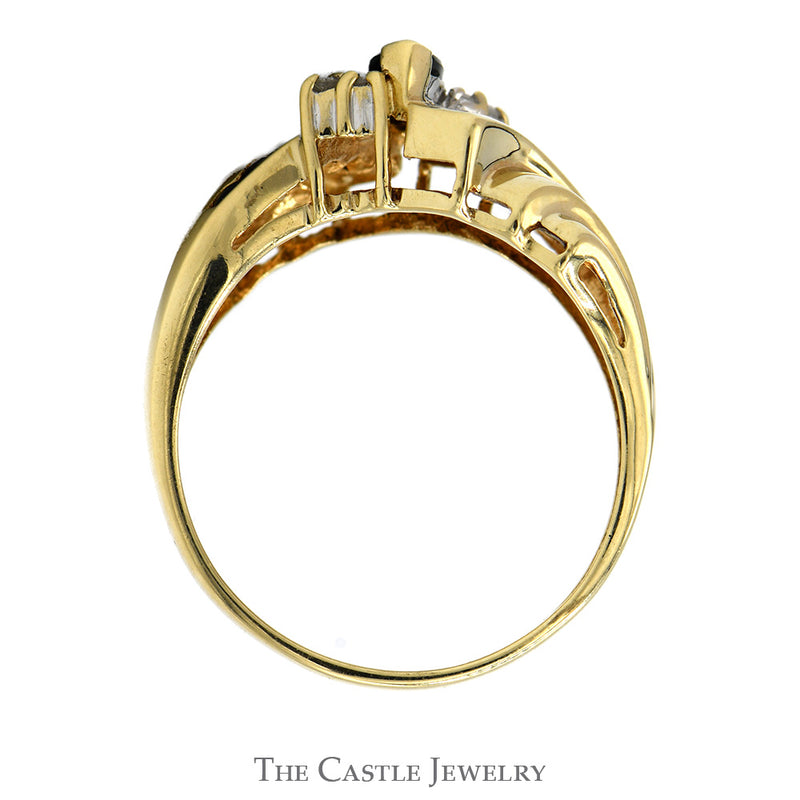 Marquise Cut Sapphire Ring with Diamond Cluster and Sapphire Accents in 10k Yellow Gold
