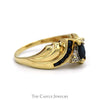 Marquise Cut Sapphire Ring with Diamond Cluster and Sapphire Accents in 10k Yellow Gold - Thumbnail 3