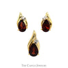 Pear Cut Garnet Pendant and Earring Set with Diamond Accents in 14k Yellow Gold - Thumbnail 1