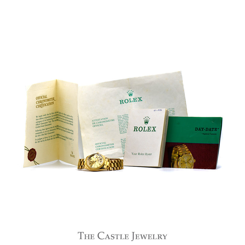 Vintage Rolex Presidential Day-Date 1807 in 18k Yellow Gold Bracelet & Brushed Bezel - Original Papers