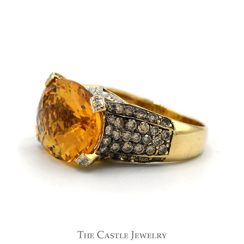 Le Vian 10ct Oval Citrine Ring with Chocolate Diamond Cluster Sides in 14k Yellow Gold
