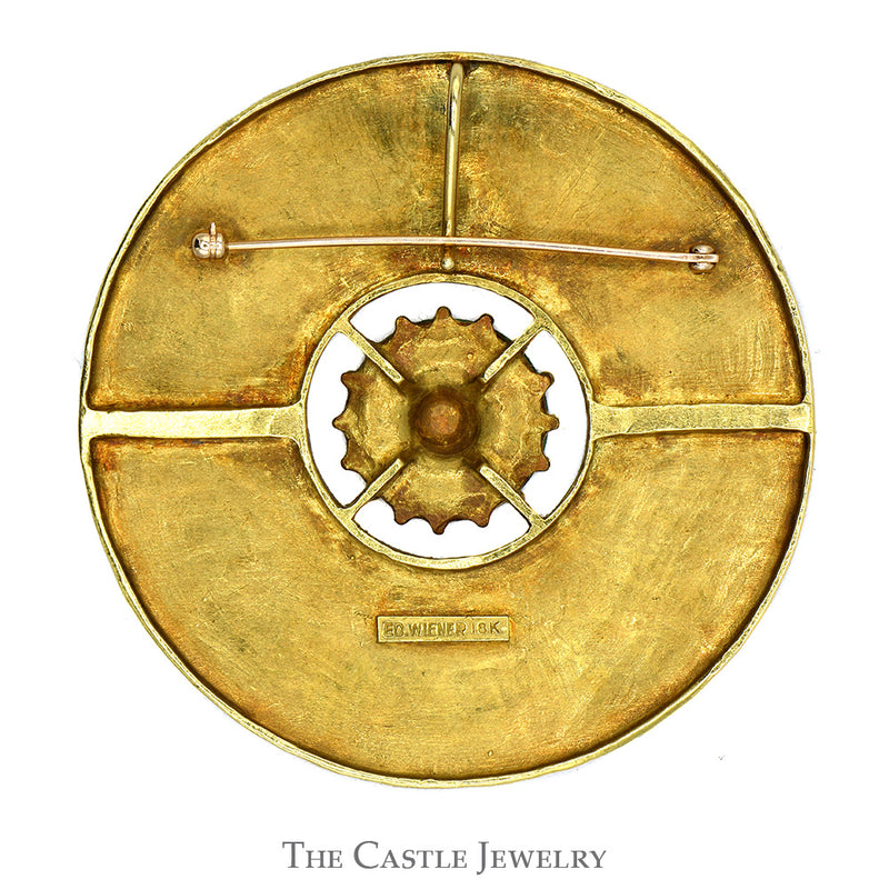 Ed Wiener Designer Green Jade Circle Pin/Pendant Combo in 18k Yellow Gold