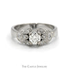1/2ct Diamond Engagement Ring with Diamond Accented Floral Design in 10k White Gold - Thumbnail 1