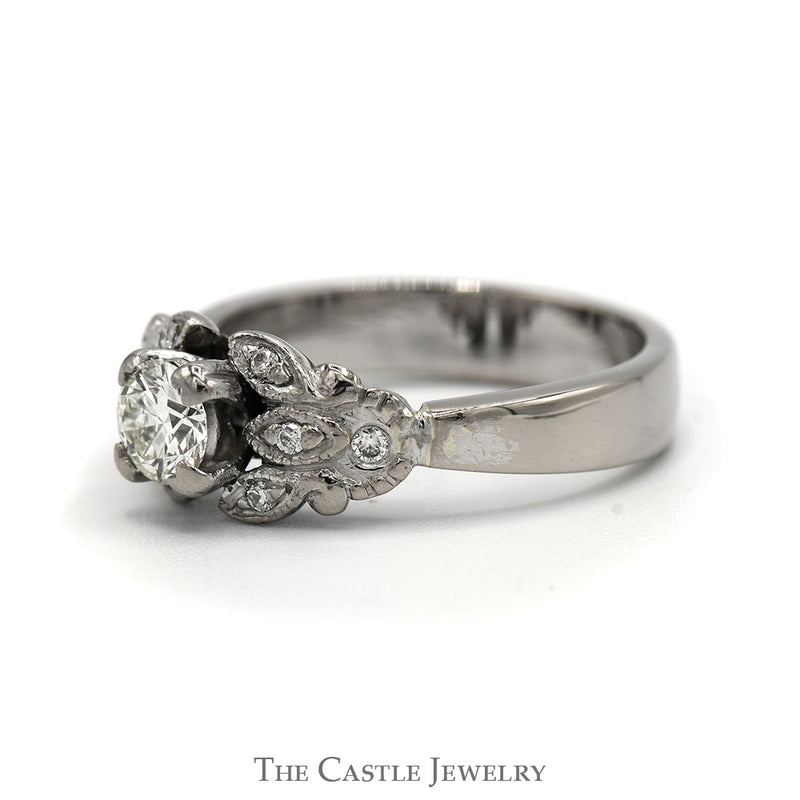 1/2ct Diamond Engagement Ring with Diamond Accented Floral Design in 10k White Gold