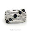 5 Round Sapphire Ring with Open Diamond Accented Rows in 14k White Gold - Thumbnail 1