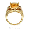 Cushion Cut Citrine With .02 CTTW Round Cut Diamonds and Round Citrines in Spit-Shank in 10 KT Yellow Gold - Thumbnail 2