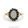 Sapphire and Diamond Cluster Ring With Round Sapphires and .05 CTTW Round Brilliant Cut Diamonds in Split-Shank 10 KT Yellow Gold - Thumbnail 1