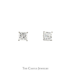 2cttw Princess Cut Lab Grown Diamond Stud Earrings in 14k White Gold