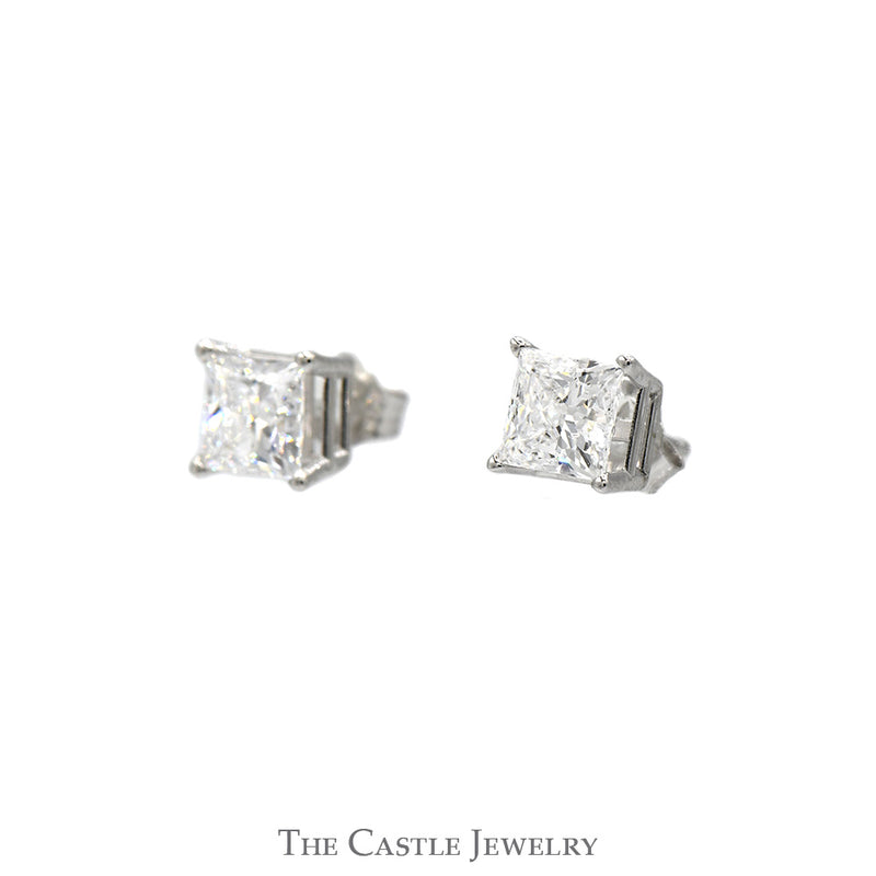 2cttw Princess Cut Lab Grown Diamond Stud Earrings in 14k White Gold