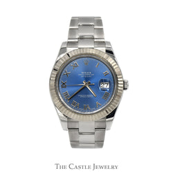 Rolex Datejust 116334 41mm Luxury Watch with Blue Roman Numeral Dial in 18k White Gold & Stainless Steel Oyster Bracelet - Original Box & Papers