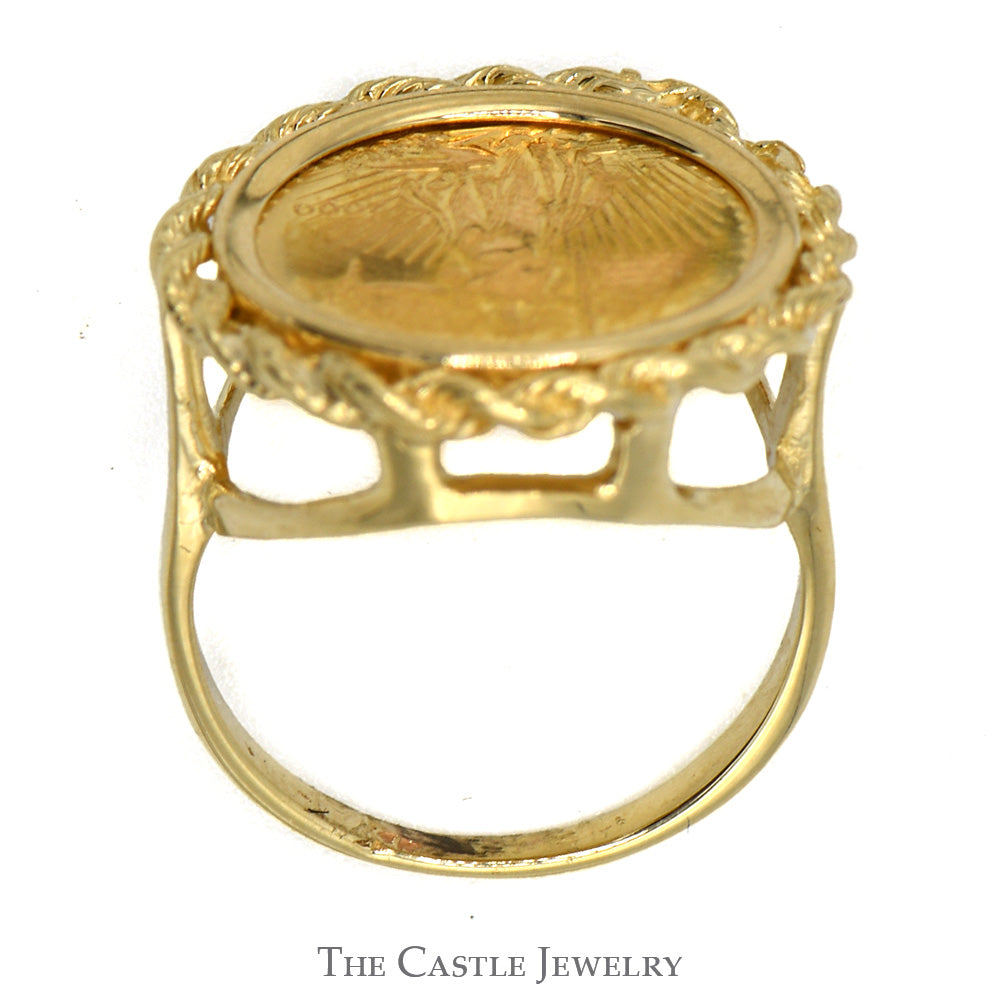 Liberty Coin Ring With Rope Bezel in 14 KT Yellow Gold