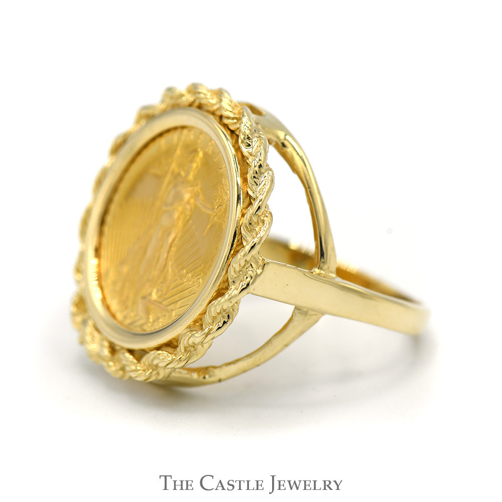 Liberty Coin Ring With Rope Bezel in 14 KT Yellow Gold