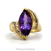 Marquise Shaped Amethyst And Diamond Ring Bypass Design - Thumbnail 1