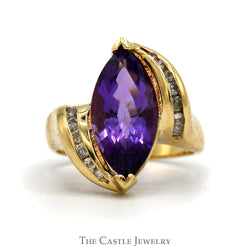 Marquise Shaped Amethyst And Diamond Ring Bypass Design