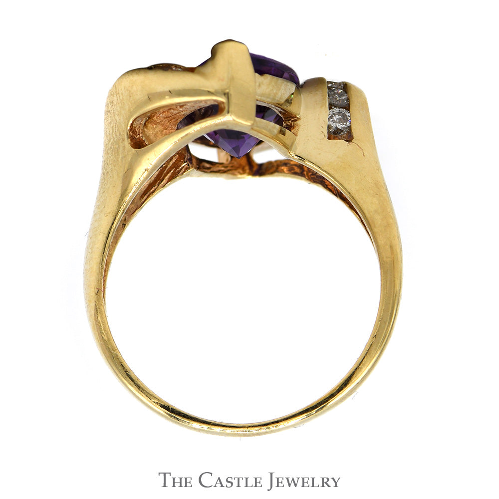 Marquise Shaped Amethyst And Diamond Ring Bypass Design