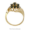 Oval Tsavorite Garnet and Diamond Cluster Ring With .01 CTTW in Bypass Style 10 KT Yellow Gold - Thumbnail 2