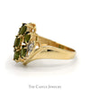 Oval Tsavorite Garnet and Diamond Cluster Ring With .01 CTTW in Bypass Style 10 KT Yellow Gold - Thumbnail 3