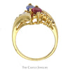 Marquise Cut Tanzanite & Rhodalite Garnet Ring with Diamond Accented Bypass Design in 14k Yellow Gold - Thumbnail 2