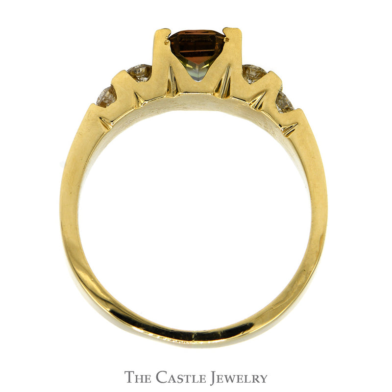 Emerald Cut Watermelon Tourmaline Ring With Channel-Set Diamonds .38 CTTW In 14KT Yellow Gold