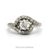 1/2ct Old Mine Cut Diamond Ring with Diamond Accented Bypass Sides in 14k White Gold - Thumbnail 1