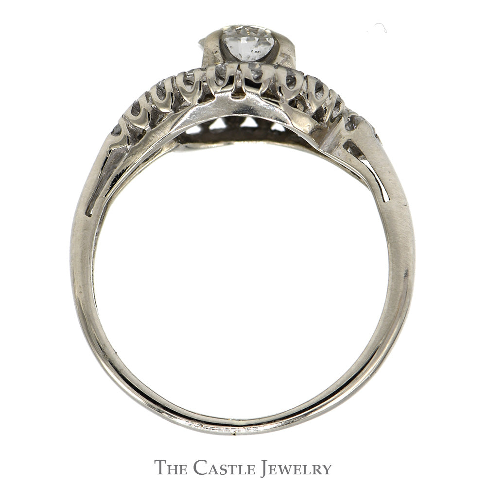 1/2ct Old Mine Cut Diamond Ring with Diamond Accented Bypass Sides in 14k White Gold