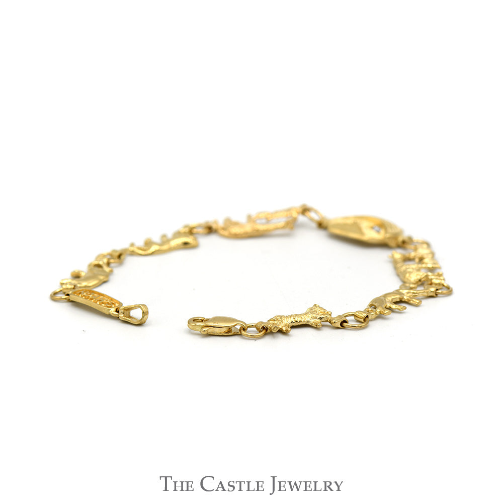 Noah's Ark Designed 7 Inch Link Bracelet in 14k Yellow Gold