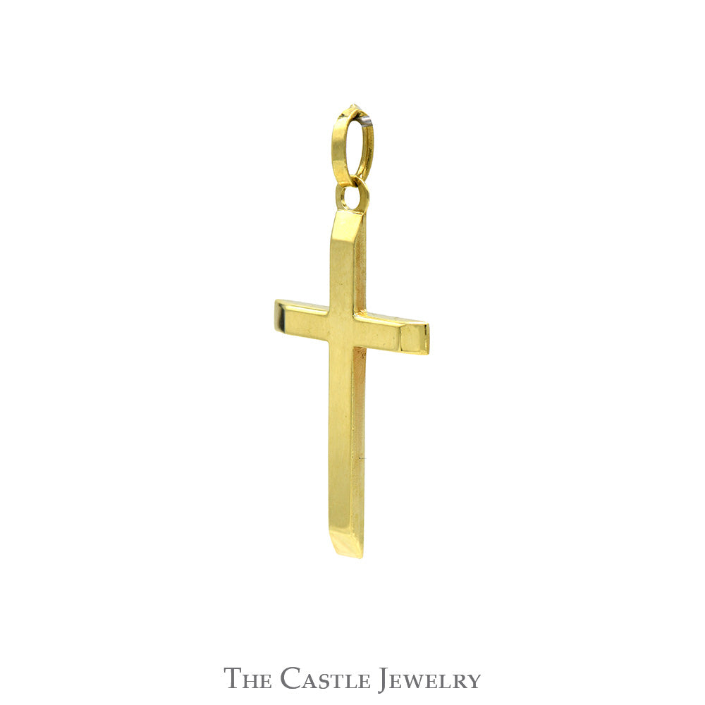 Polished Gold Cross Pendant with Beveled Edges in 14k Yellow Gold