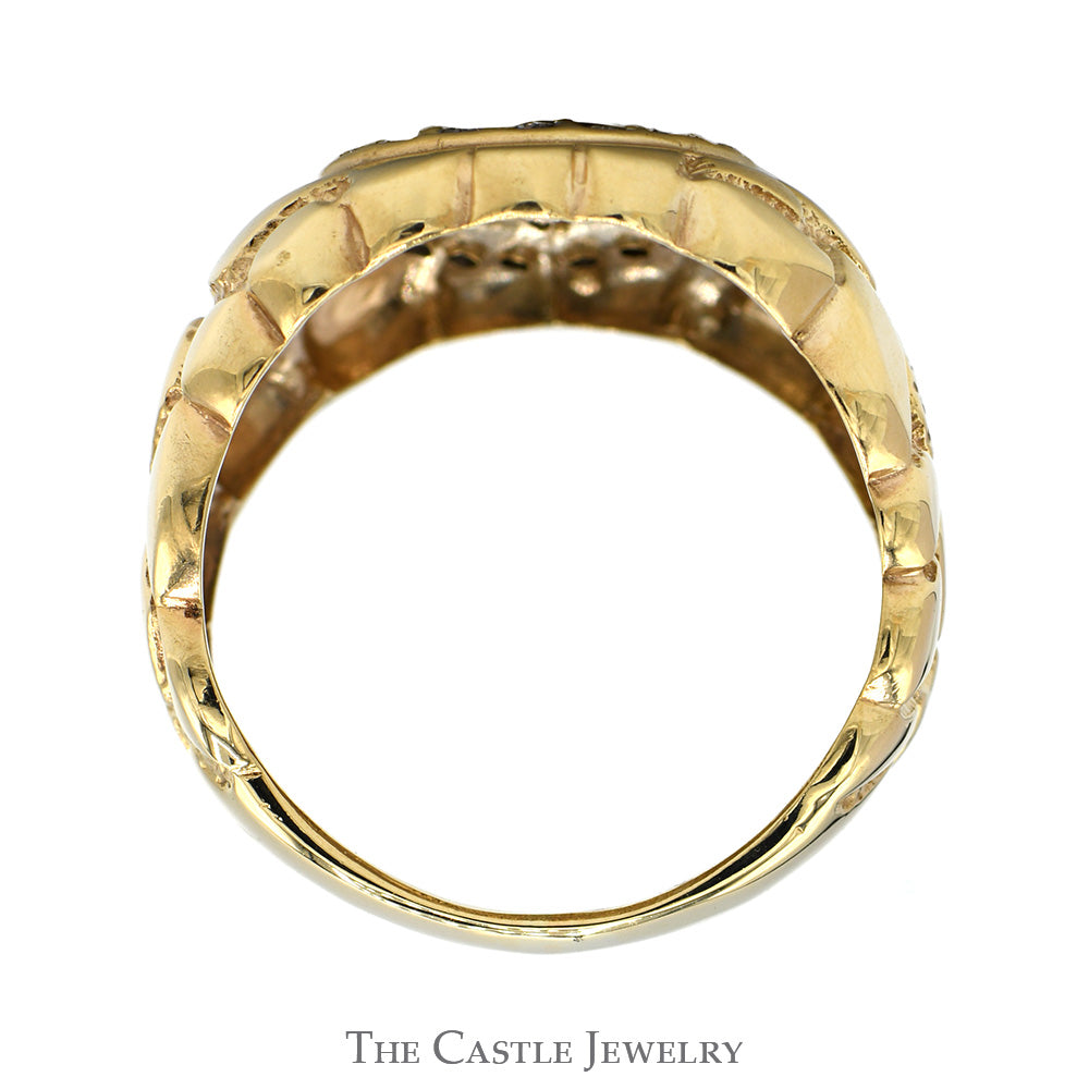 1.5cttw Oval Shaped Diamond Cluster Ring with Nugget Designed Sides in 10k Yellow Gold