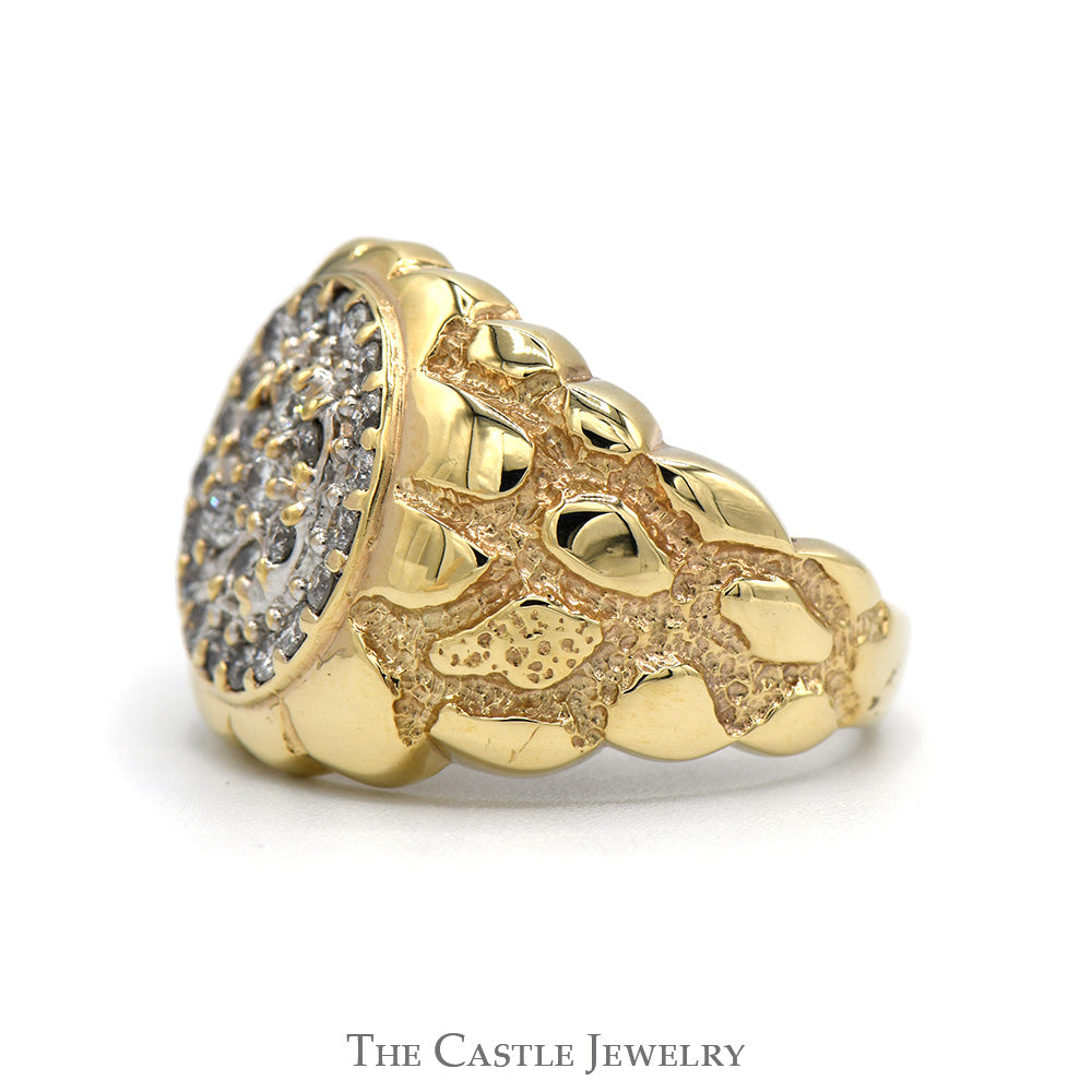 1.5cttw Oval Shaped Diamond Cluster Ring with Nugget Designed Sides in 10k Yellow Gold