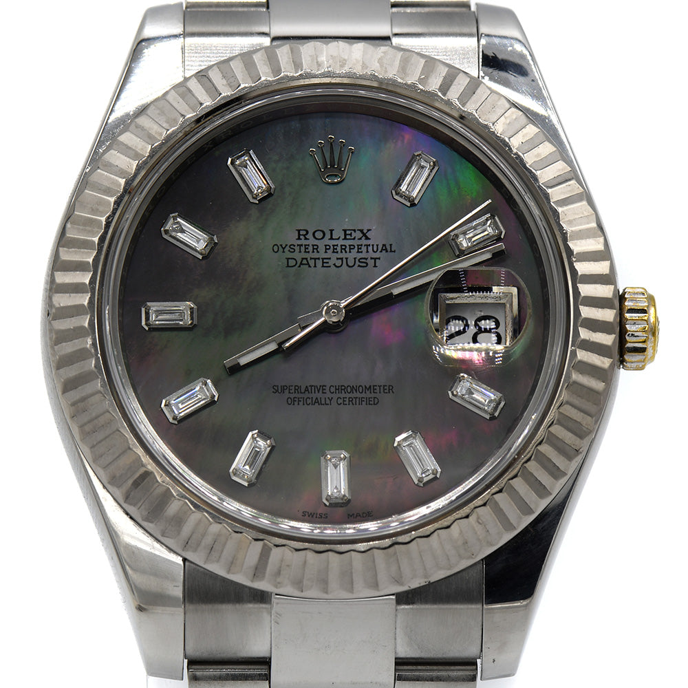 Rolex Datejust 116300 with Black Mother of Pearl Dial and Baguette