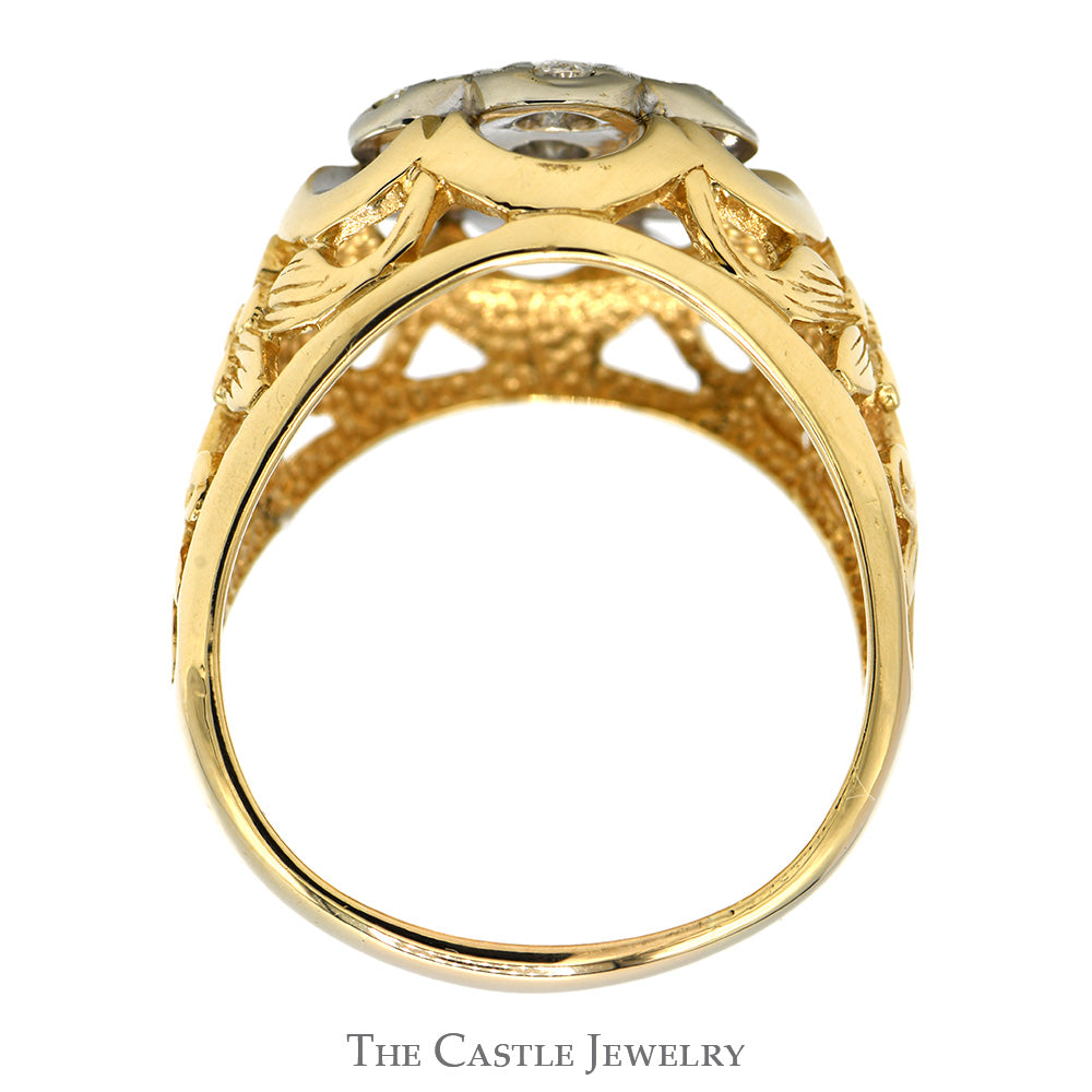 2cttw 7 Round Diamond Cluster Ring with Open Filigree Sides in 14k Yellow Gold