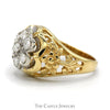 2cttw 7 Round Diamond Cluster Ring with Open Filigree Sides in 14k Yellow Gold - Thumbnail 3