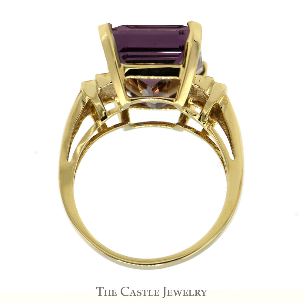 Emerald Cut Ametrine Ring with Beveled Sides in 10k Yellow Gold