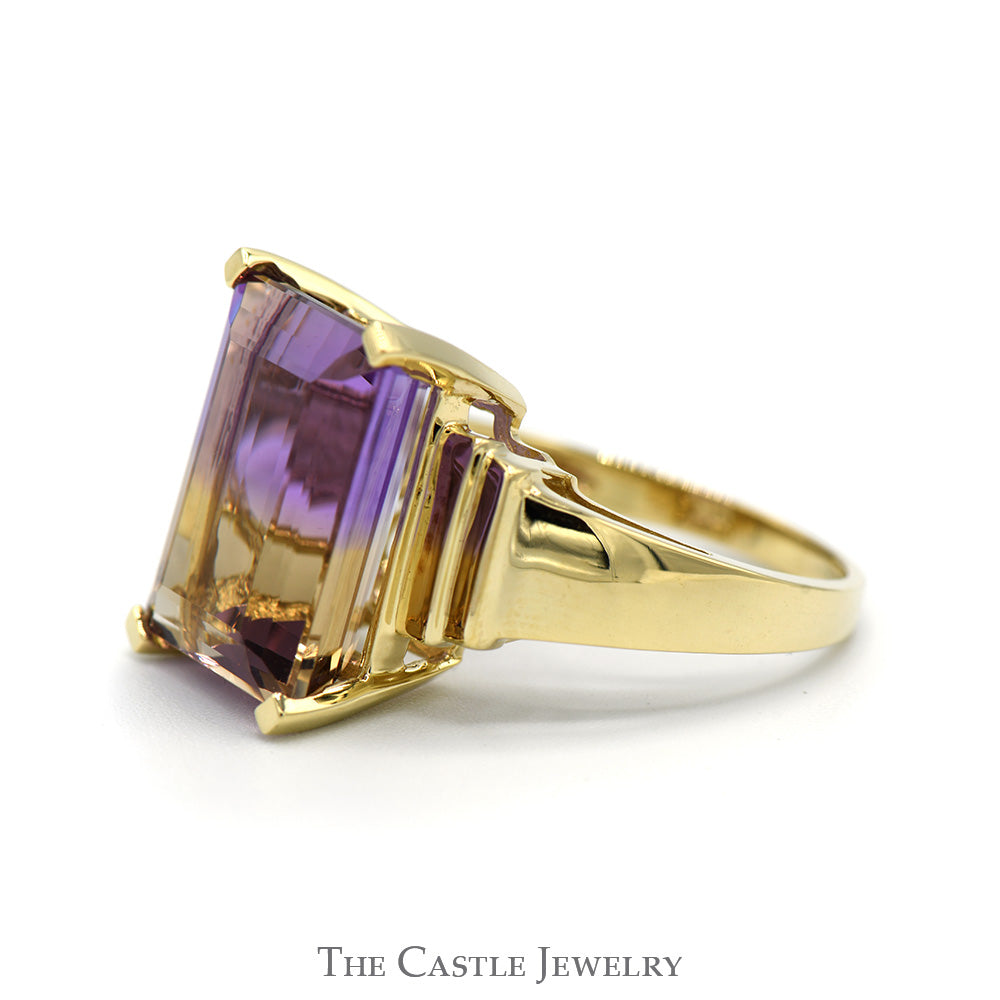 Emerald Cut Ametrine Ring with Beveled Sides in 10k Yellow Gold